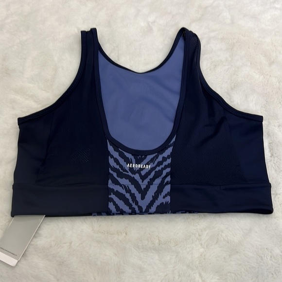 Adidas cropped athletic top size L NWT blue and purple scooped back with mesh - Picture 2 of 13